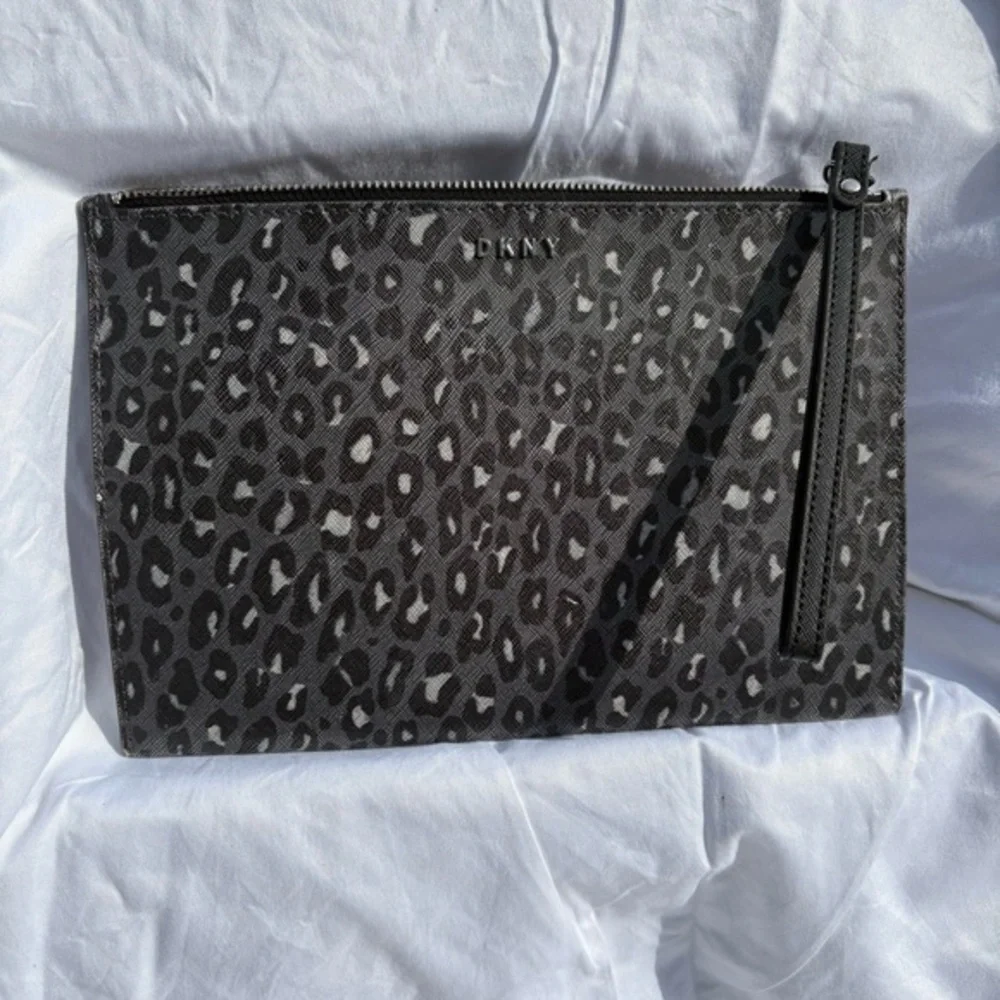 DKNY Black and Gray Leopard Print Clutch